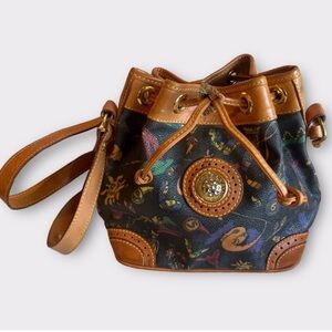 Golden Firenze Italy leather trimmed coated fabric drawstring bucket bag